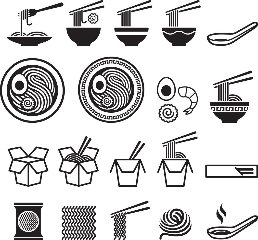 conjunto de iconos de fideos. ilustraciones vectoriales. vector