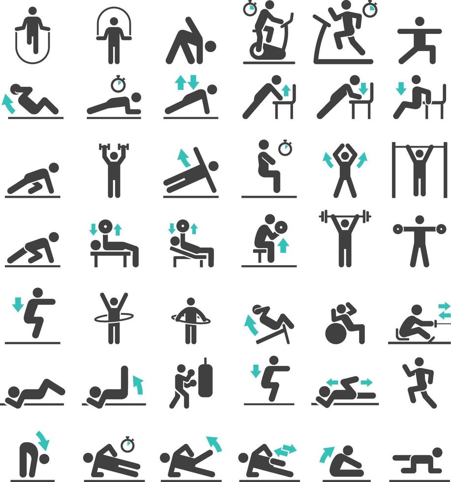 conjunto de iconos de entrenamiento de ejercicio físico. ilustraciones vectoriales. vector