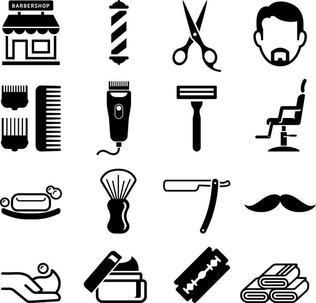 Set of barber shop icons. Vector illustrations.