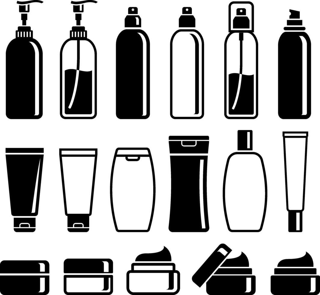 conjunto de botellas de cosméticos. ilustraciones vectoriales. vector