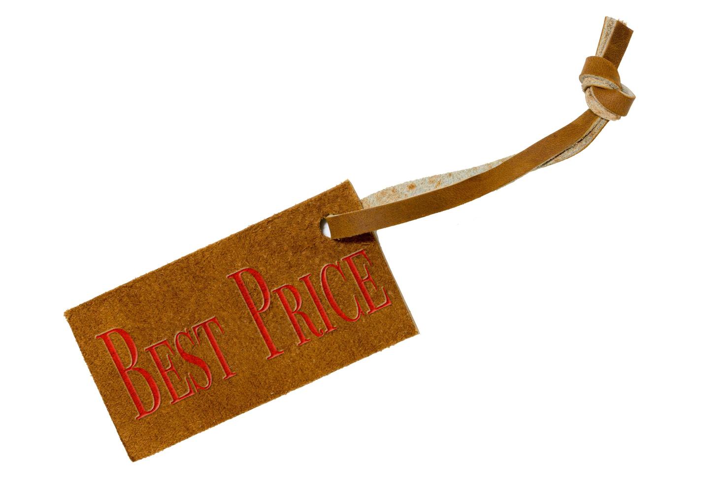 Leather price tag isolated on a white background photo