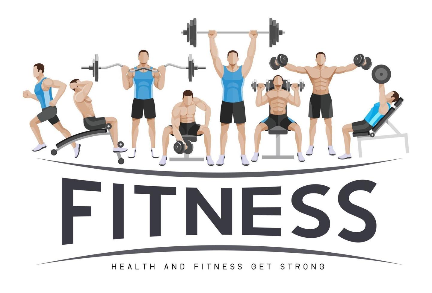 Exercises conceptual design. Young people doing silhouette workout. Sport Fitness banner promotion vector Illustrations.