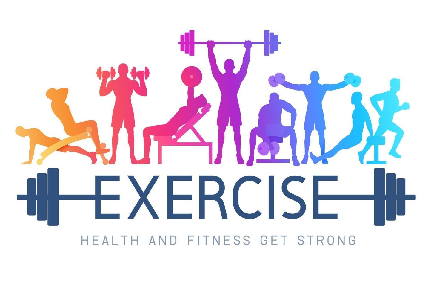 Exercises conceptual design. Young people doing silhouette workout. Sport Fitness banner promotion vector Illustrations.