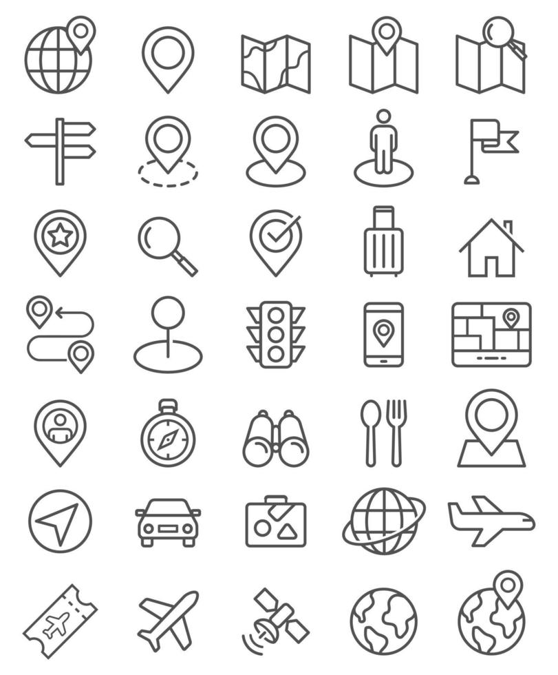 Navigator pointer line icons set. Vector illustrations.