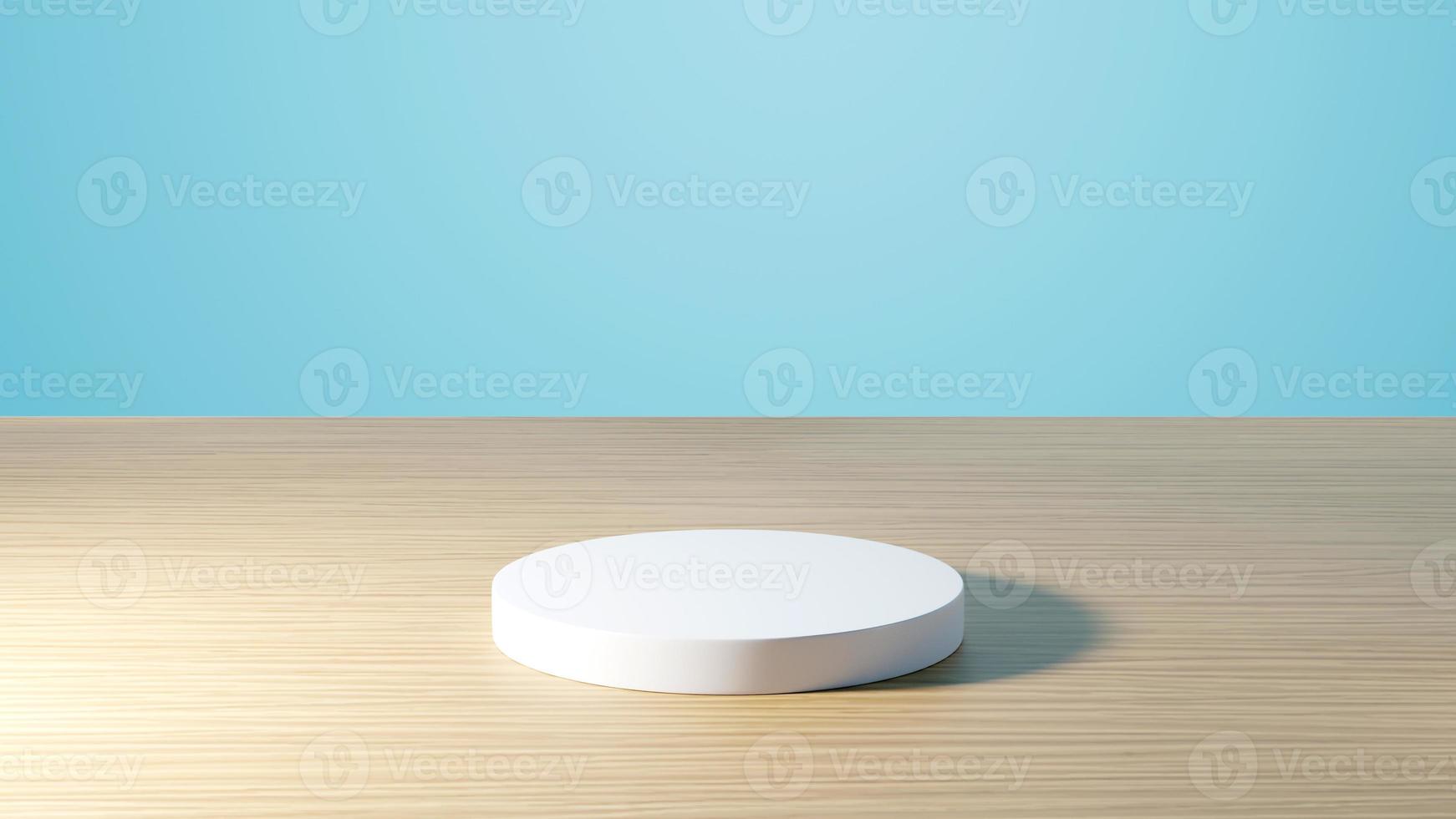 3D rendering of premium white podium mockup on table with light blue background photo