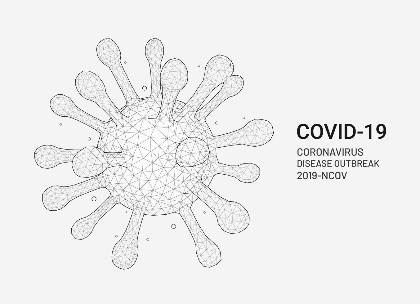 Fondo de ilustración de vector de estilo de contorno lineal de malla poligonal de virus covid 19 de coronavirus.