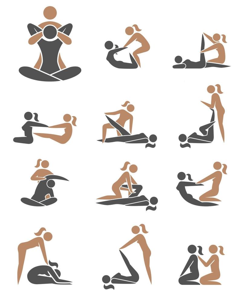conjunto de iconos de masaje tailandés. ilustraciones vectoriales. vector