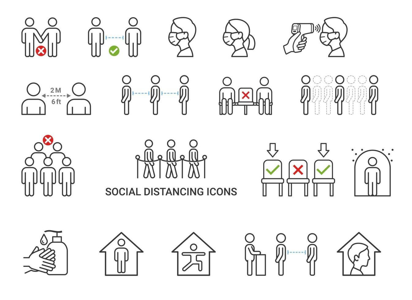 Ilustraciones de vectores de concepto de iconos de distanciamiento social.