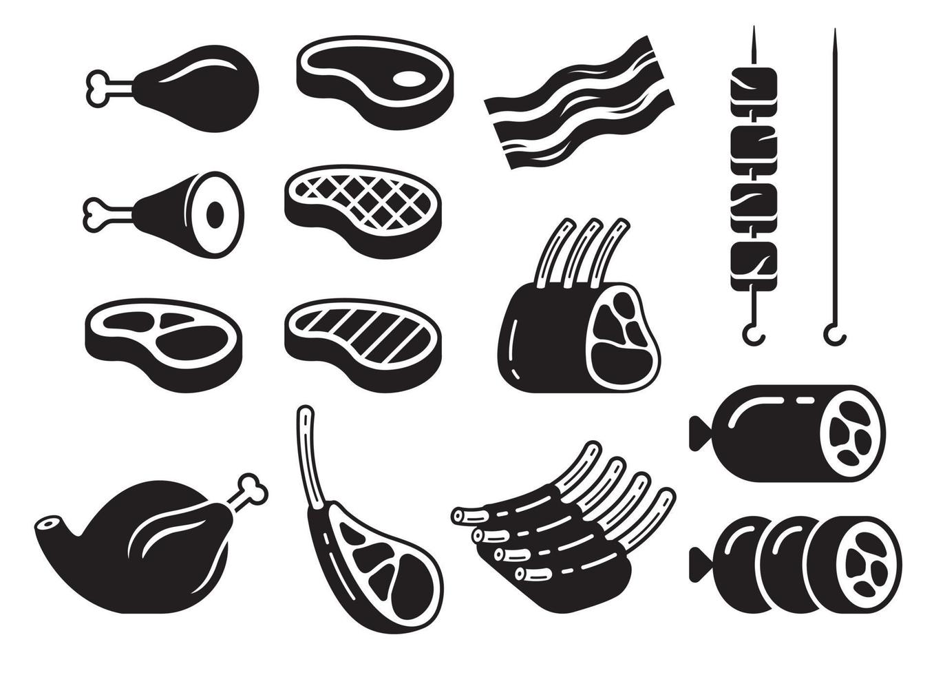 bistec iconos conjunto ilustraciones vectoriales. vector