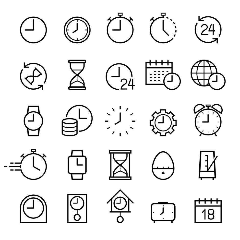 conjunto de iconos de línea de reloj. ilustraciones vectoriales. vector