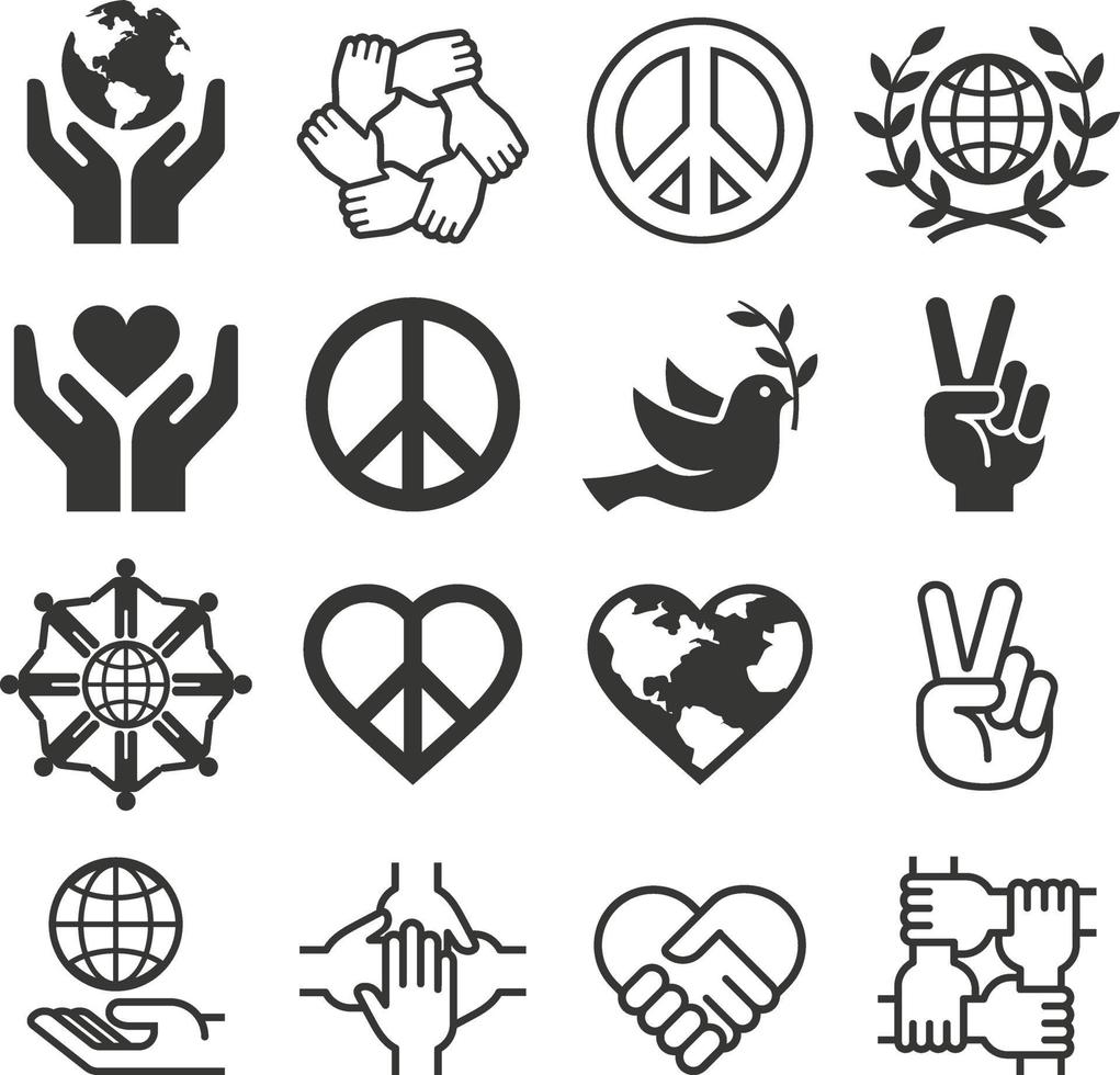 conjunto de iconos de símbolo de paz y amor. ilustraciones vectoriales. vector