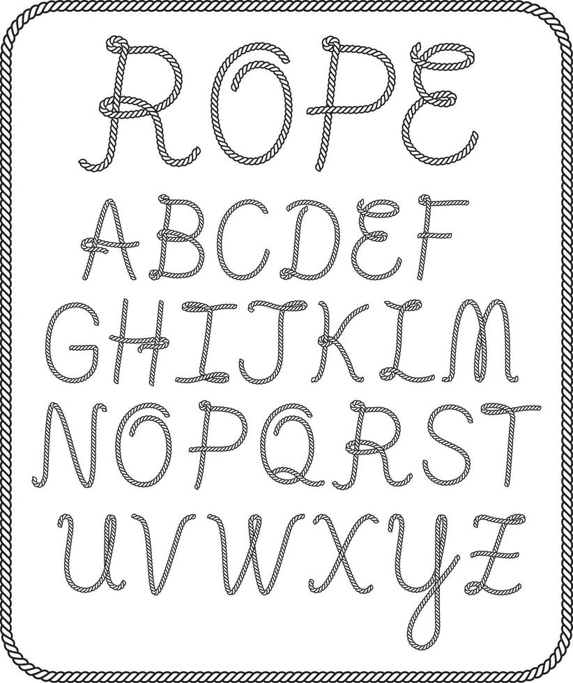 Rope alphabet letter collection. Vector illustrations.