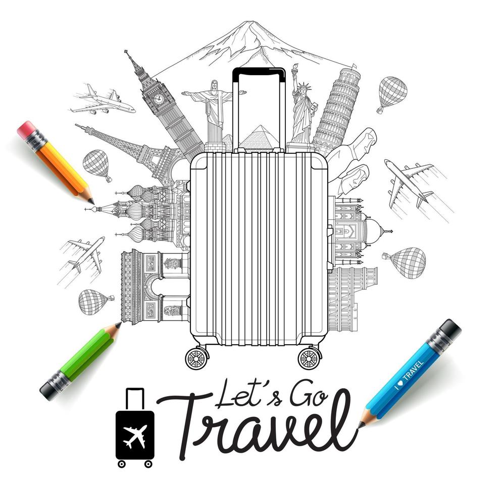 turismo y viajes garabatos ilustraciones vectoriales de estilo artístico. vector