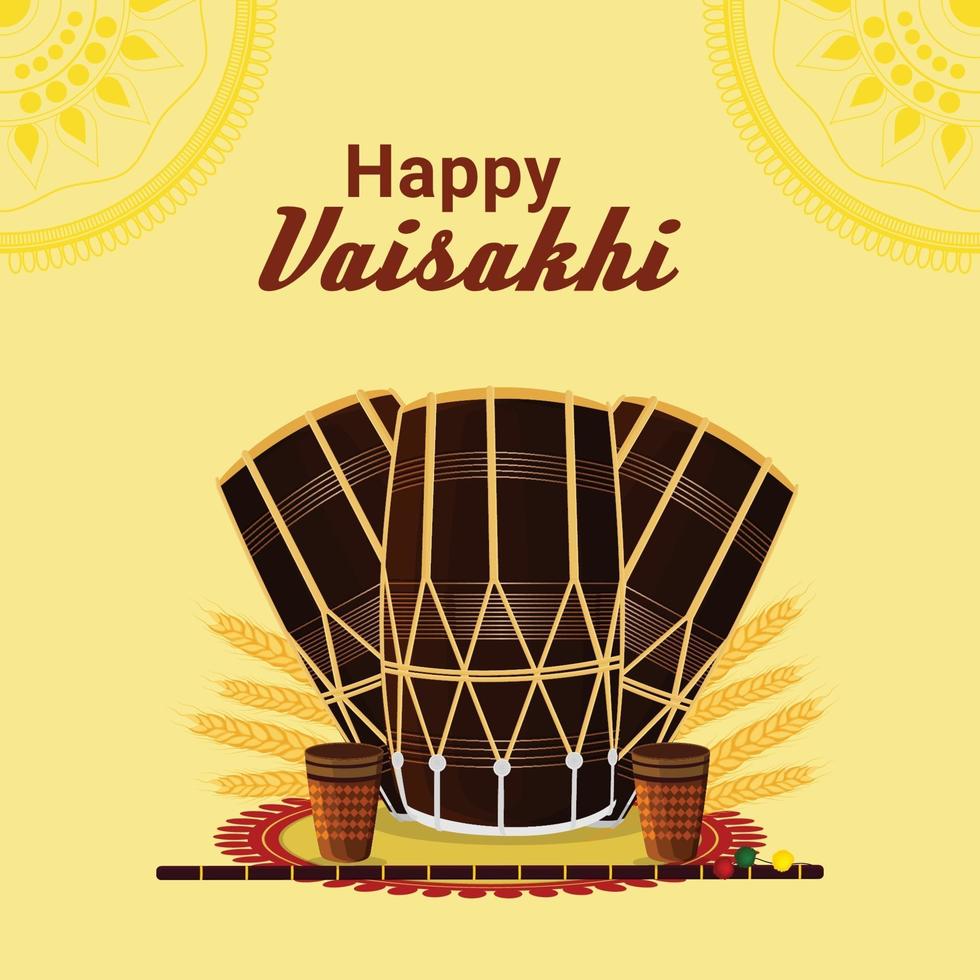 Happy vaisakhi celebration flat design with drum vector