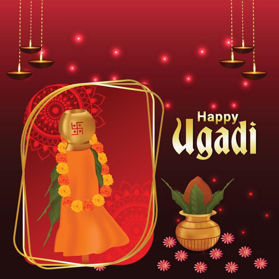 Happy ugadi celebration greeting card vector