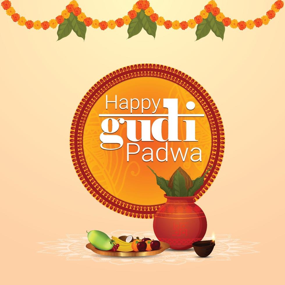 Happy gudi padwa celebration greeting card vector