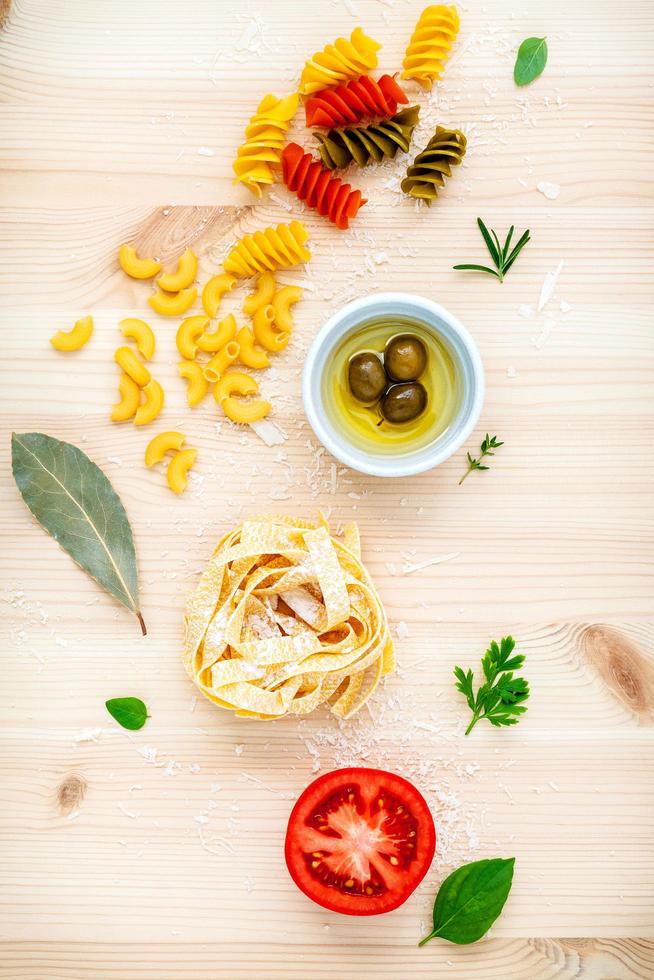 Fresh Italian food flat lay photo