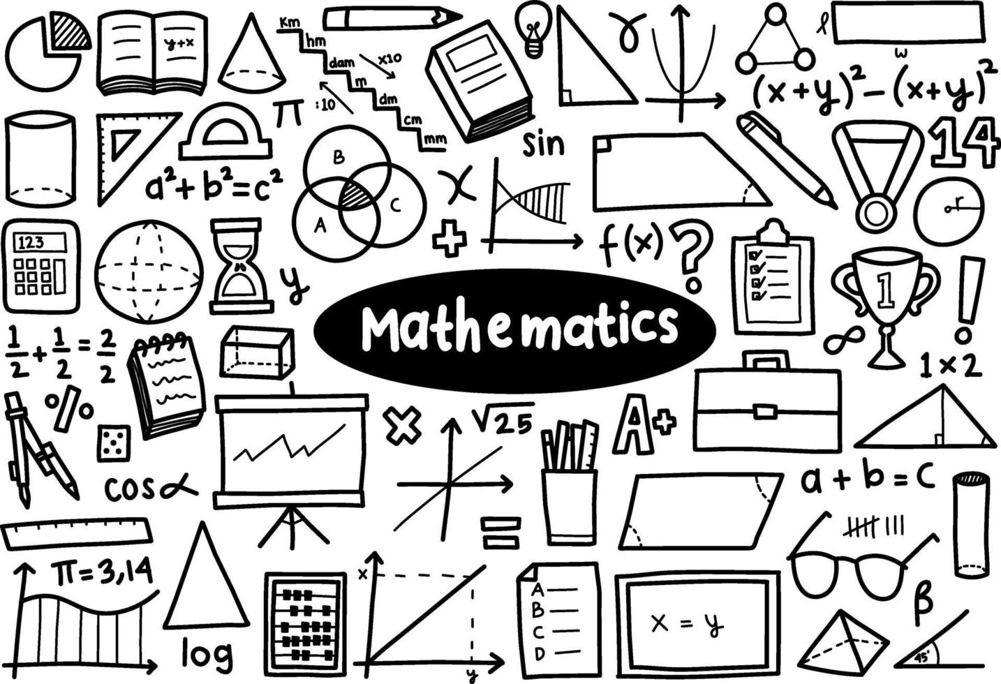 Doodle cartoon set of Mathematics Icon vector