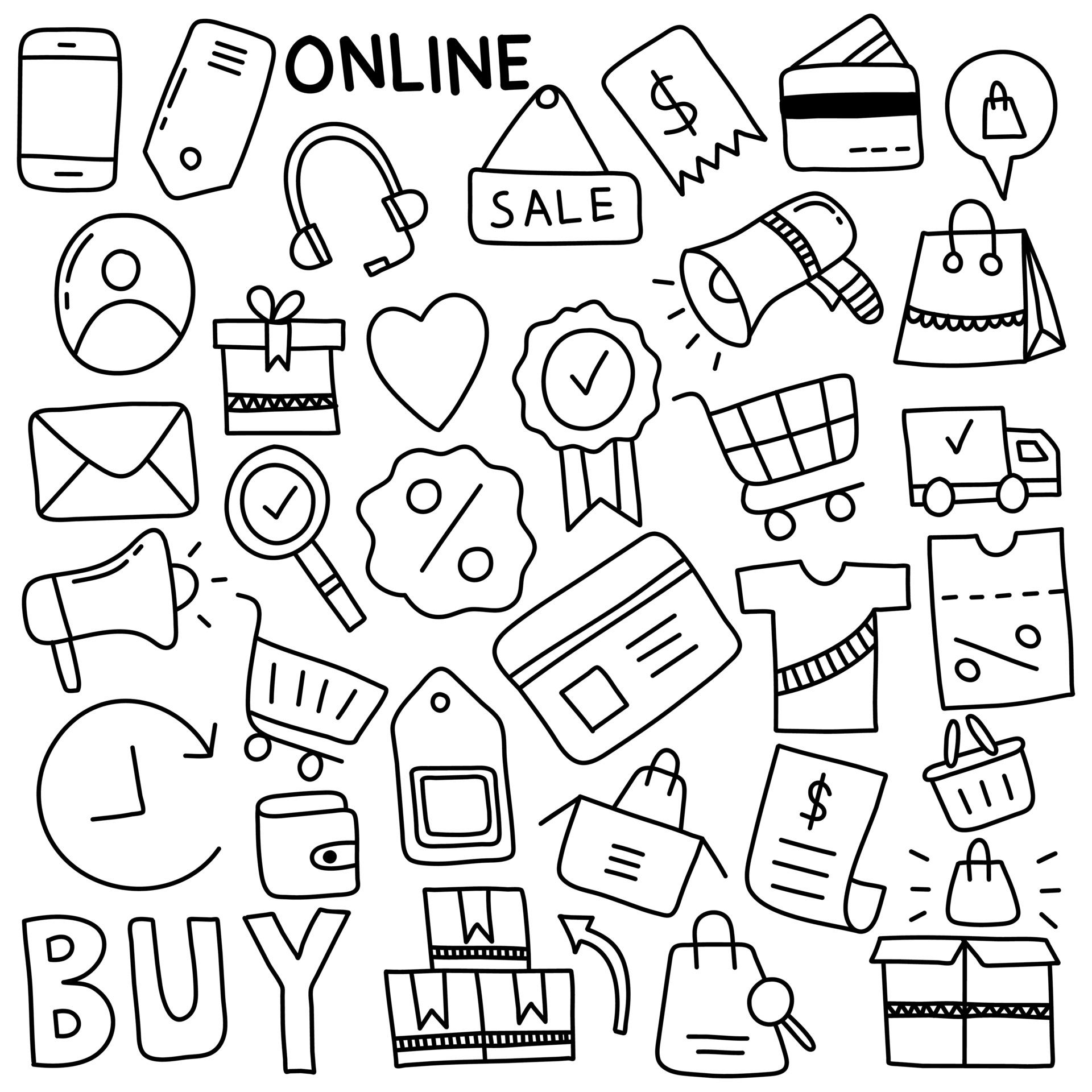 Online Shopping Doodles 2095406 Vector Art at Vecteezy