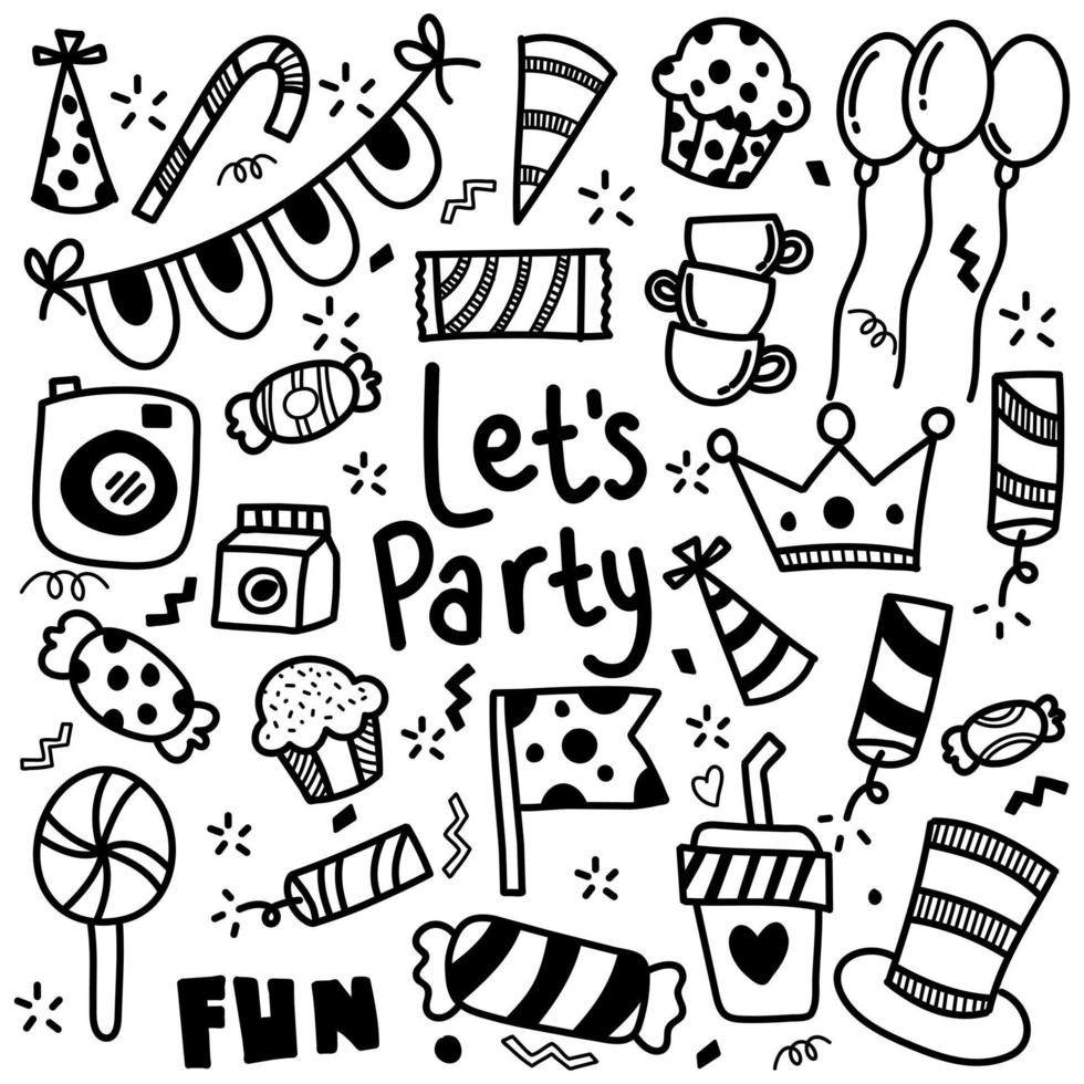 Set of Party Doodle in White Background vector