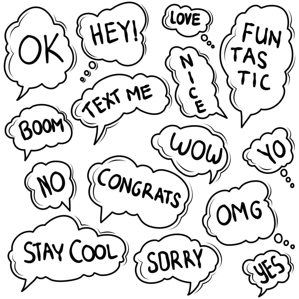 Speech Bubble Doodle Set With Text vector