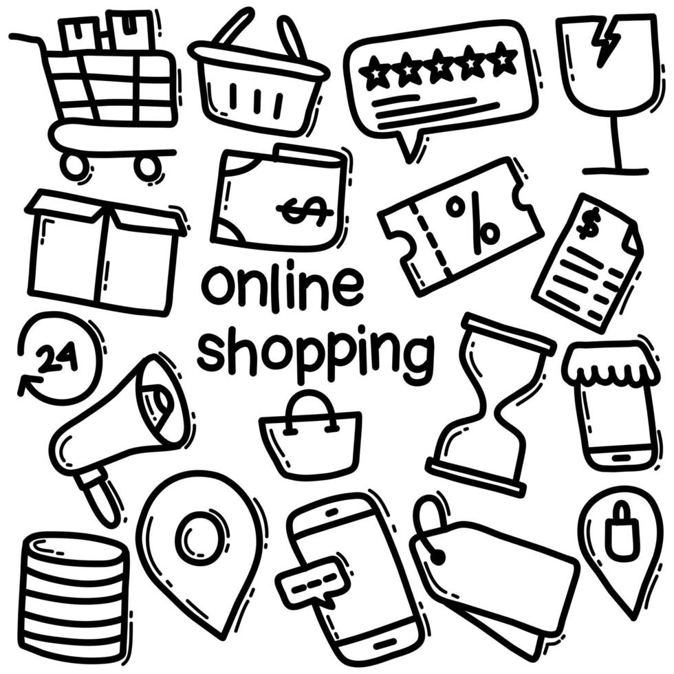 paquete de iconos de doodle de compras en línea vector