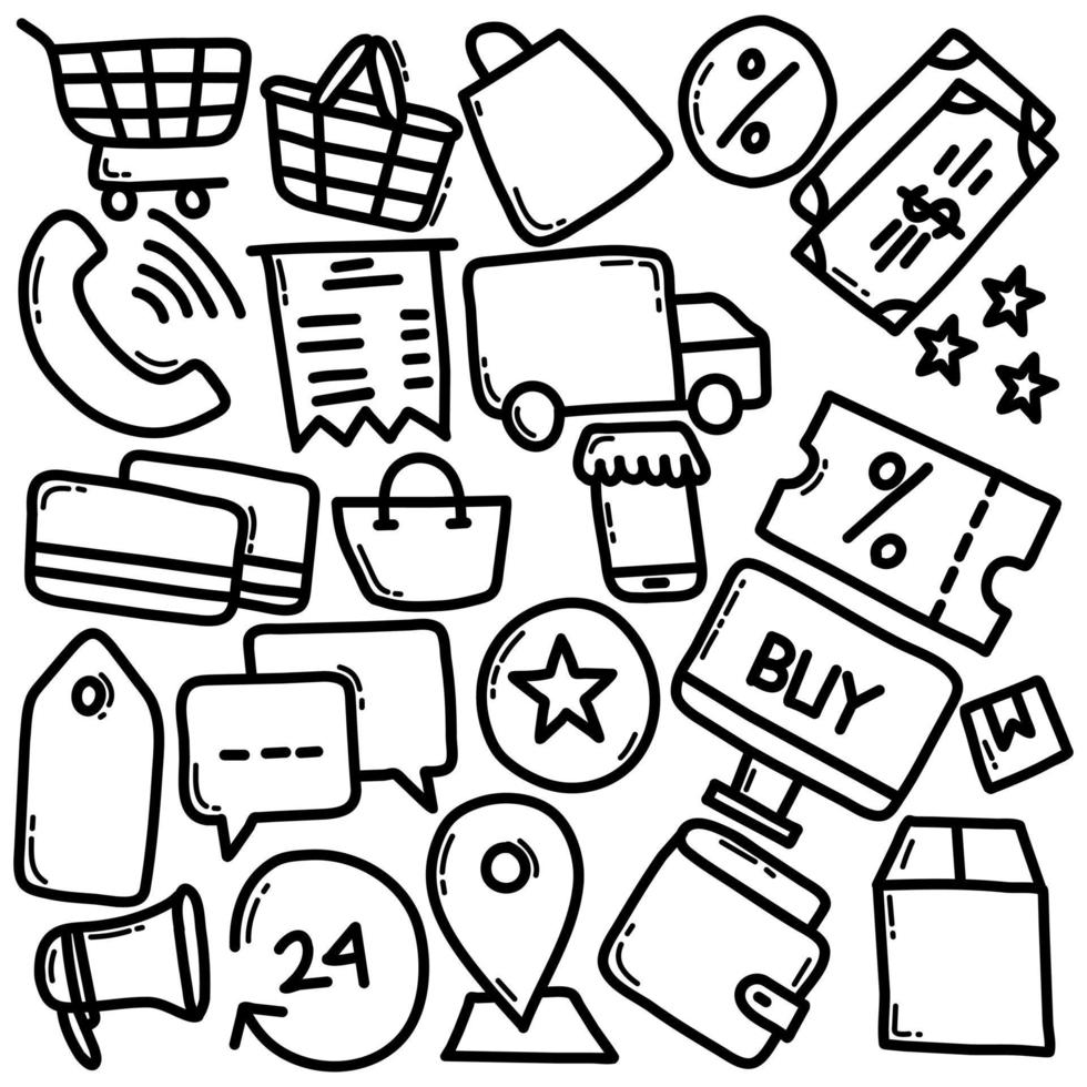 iconos de comercio electrónico dibujados a mano vector