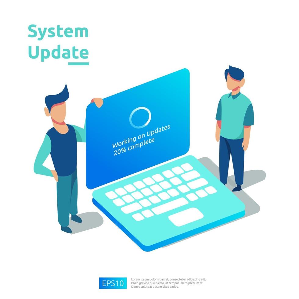 update progress concept of operation system, data synchronize process and installation program. illustration web landing page template, banner, presentation, UI, poster, ad, promotion or print media. vector