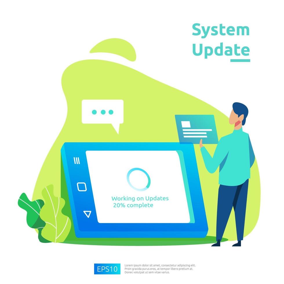 update progress concept of operation system, data synchronize process and installation program. illustration web landing page template, banner, presentation, UI, poster, ad, promotion or print media. vector