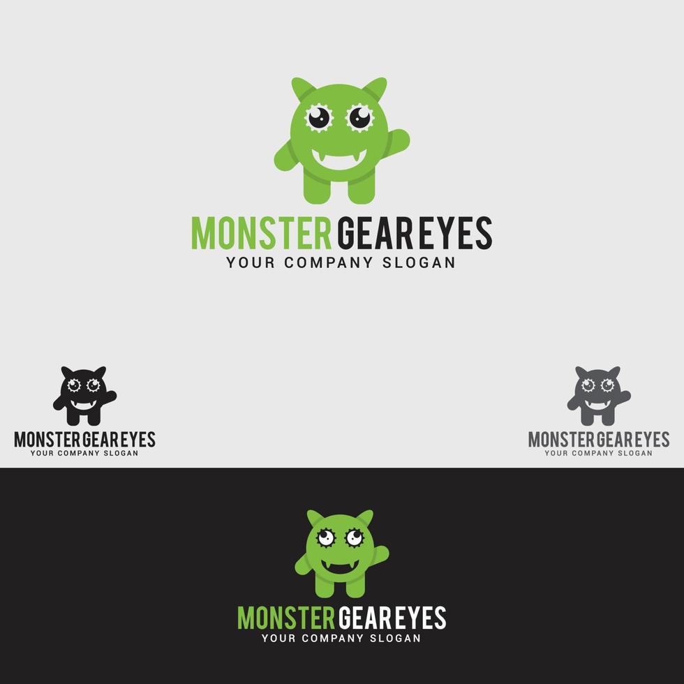 plantilla de vector de diseño de logotipo de ojos de engranaje monstruo