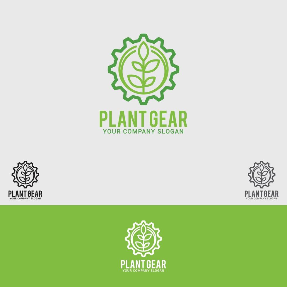 plantilla de vector de diseño de logotipo de planta-engranaje