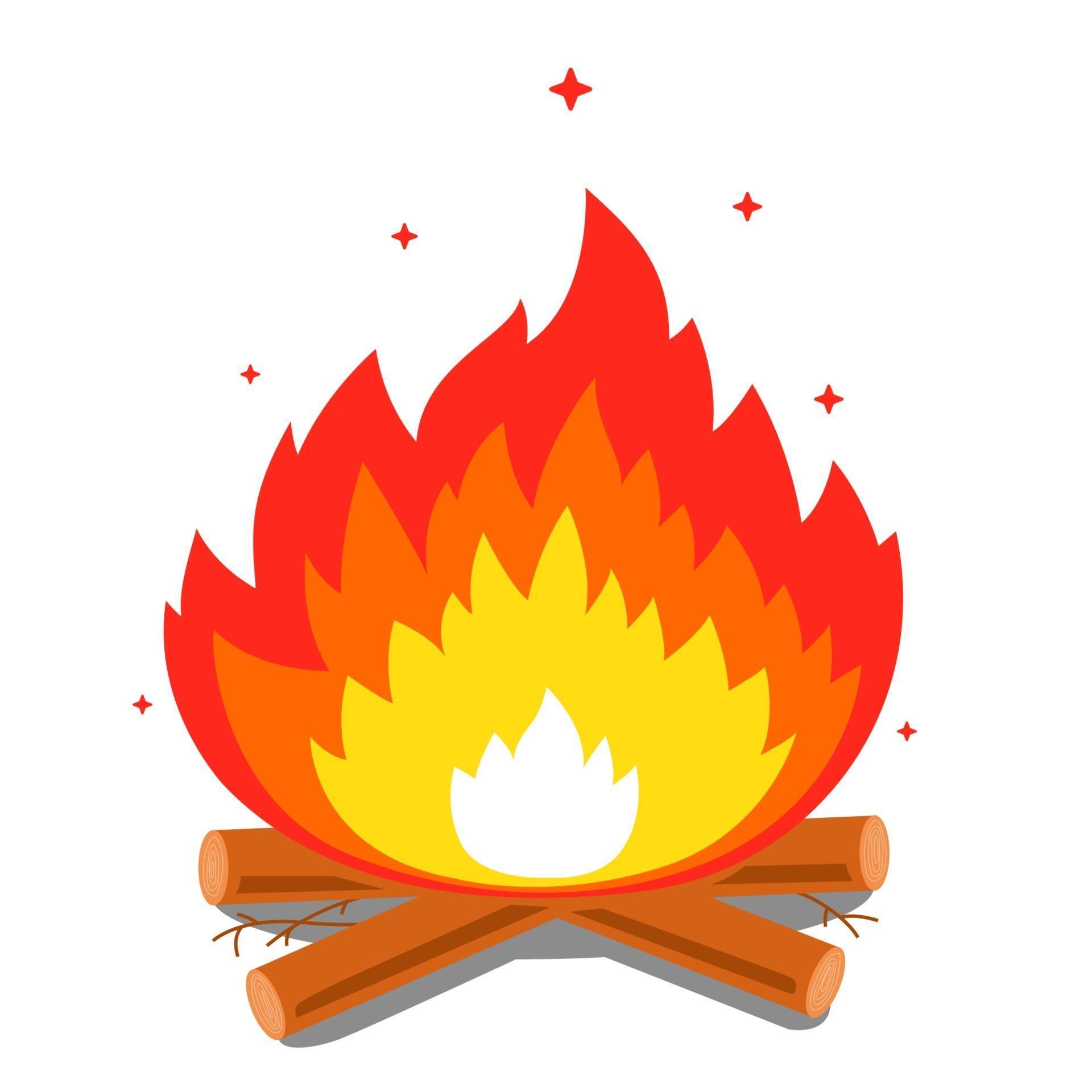 bonfire with a big flame and firewood on a white background. flat