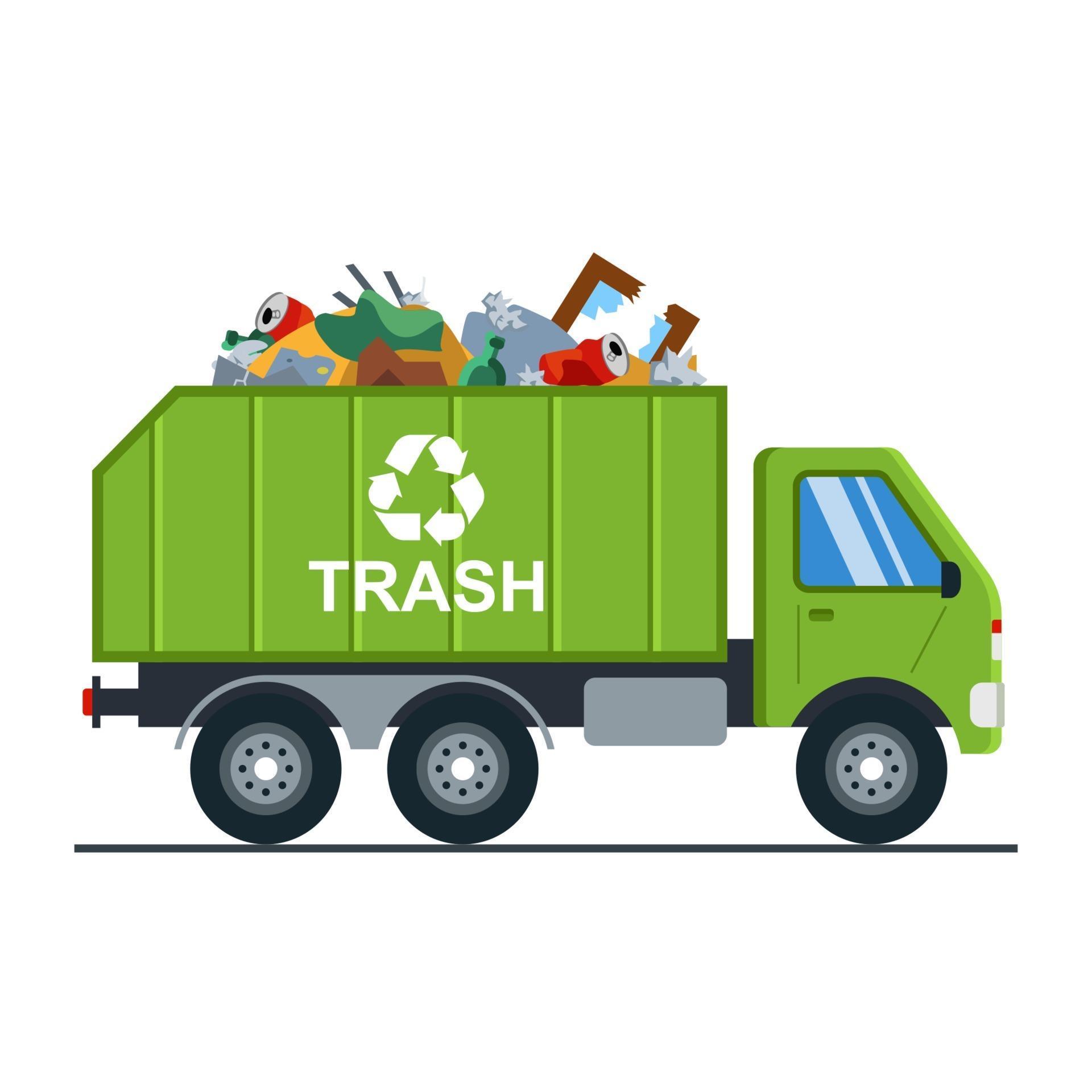 camión de basura con basura va al vertedero. reciclaje de residuos