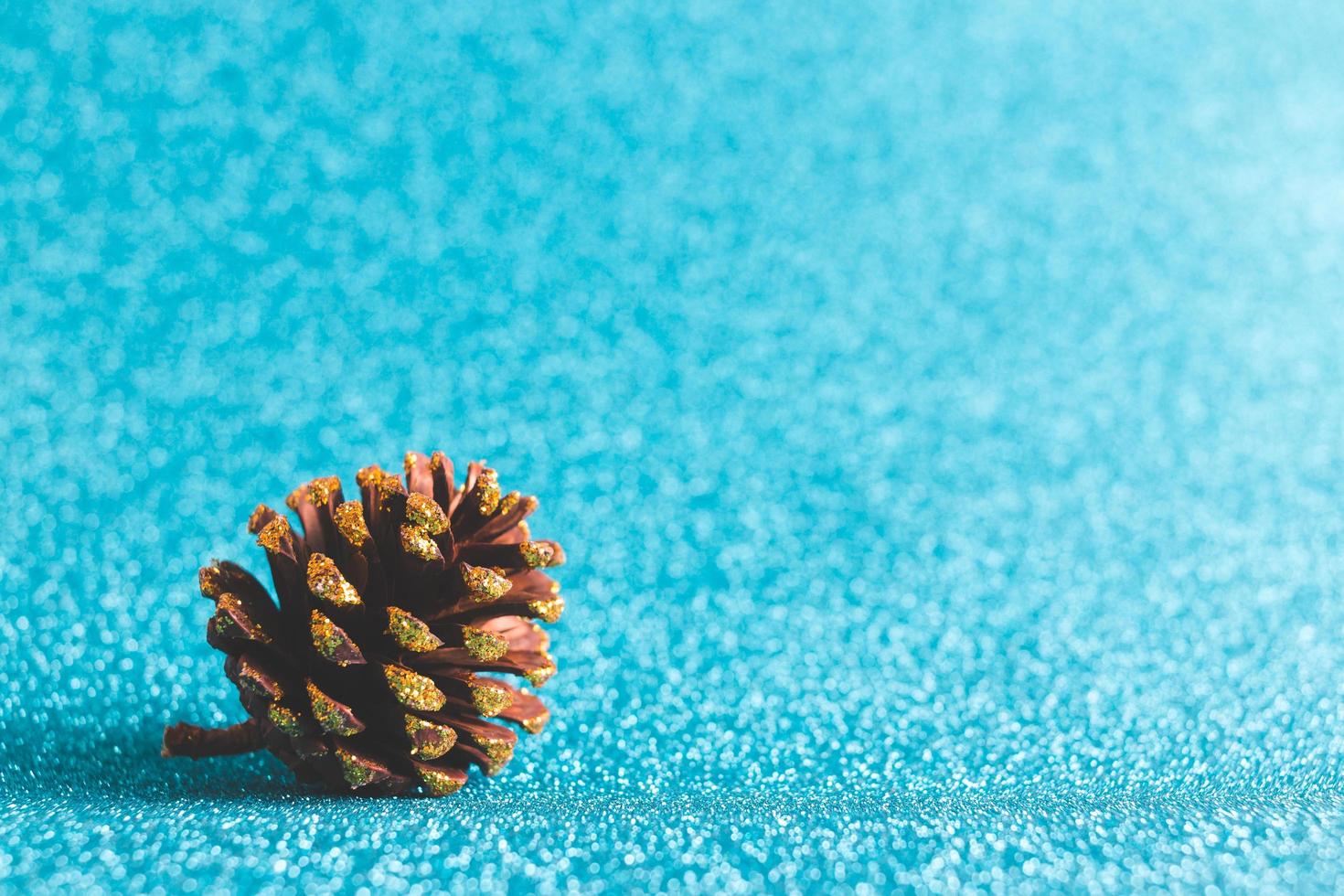 un cono de pino sobre un fondo azul brillante foto