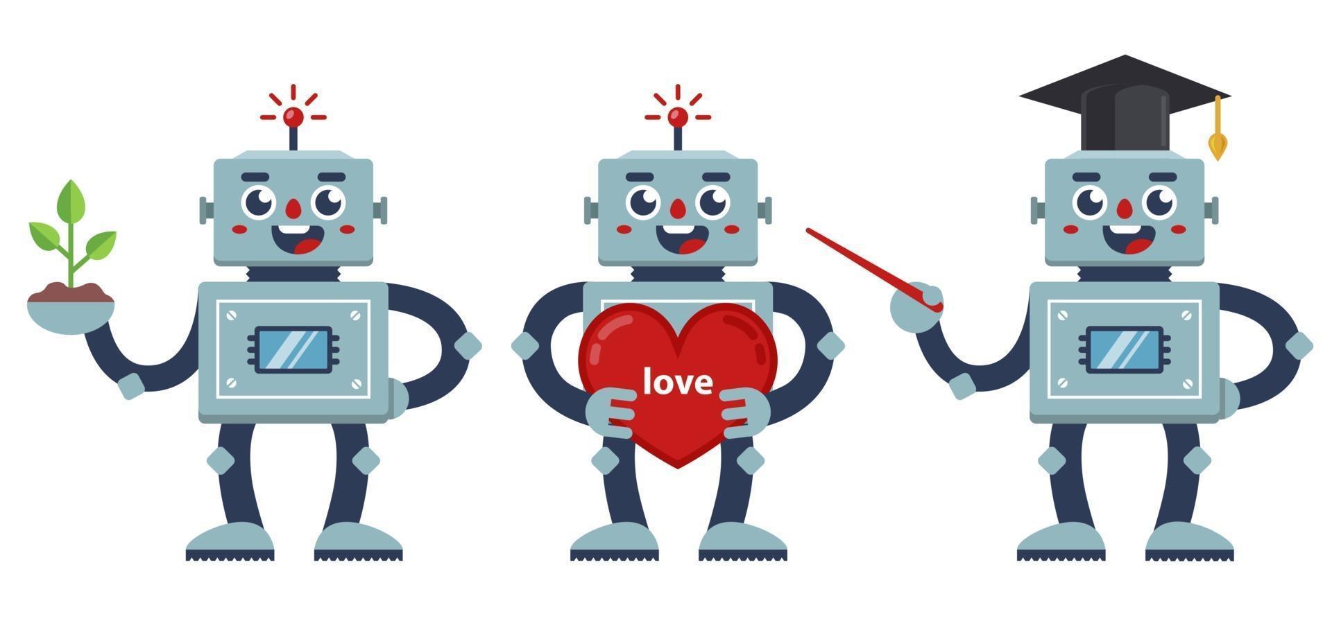set of positive robots. a robot teacher, a nerd robot, and a robot with a big heart. Flat vector characters illustration. 2096194 Vector Art at Vecteezy set of positive robots. a robot teacher, a nerd robot, and a robot with a big heart. Flat vector characters illustration. 2096194 Vector Art at Vecteezy