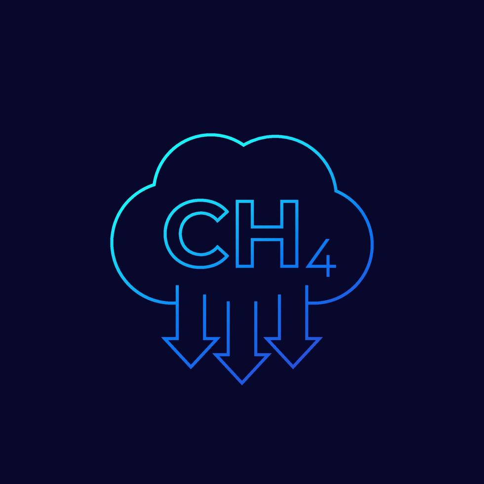 methane emissions, CH4 vector linear icon.eps