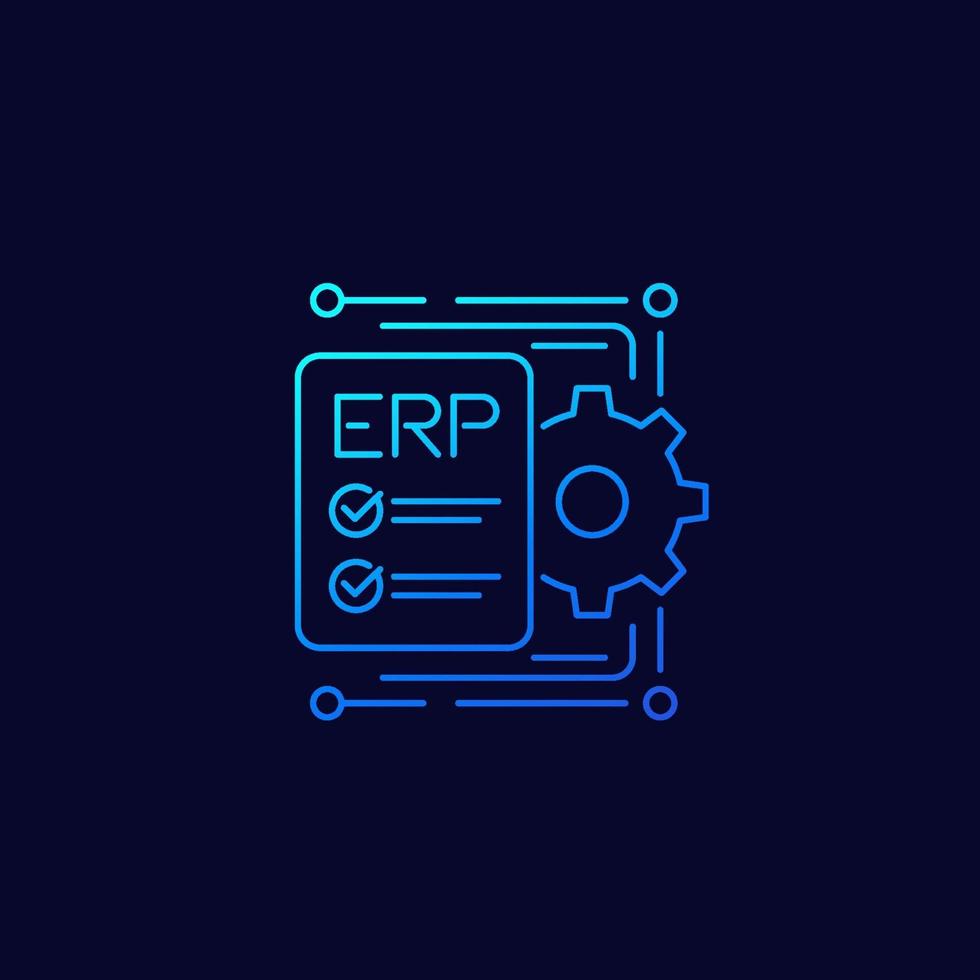 ERP, icono de planificación de recursos empresariales, diseño de vector de línea.eps