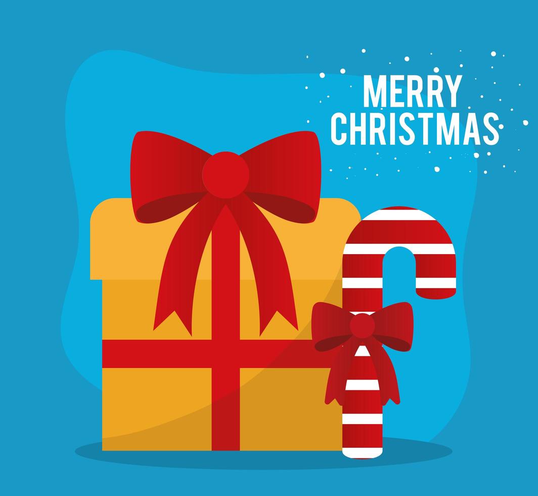 merry christmas gift and candy cane vector design