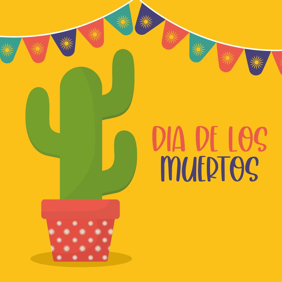 cactus del día mexicano de los muertos con diseño vectorial de banderín vector