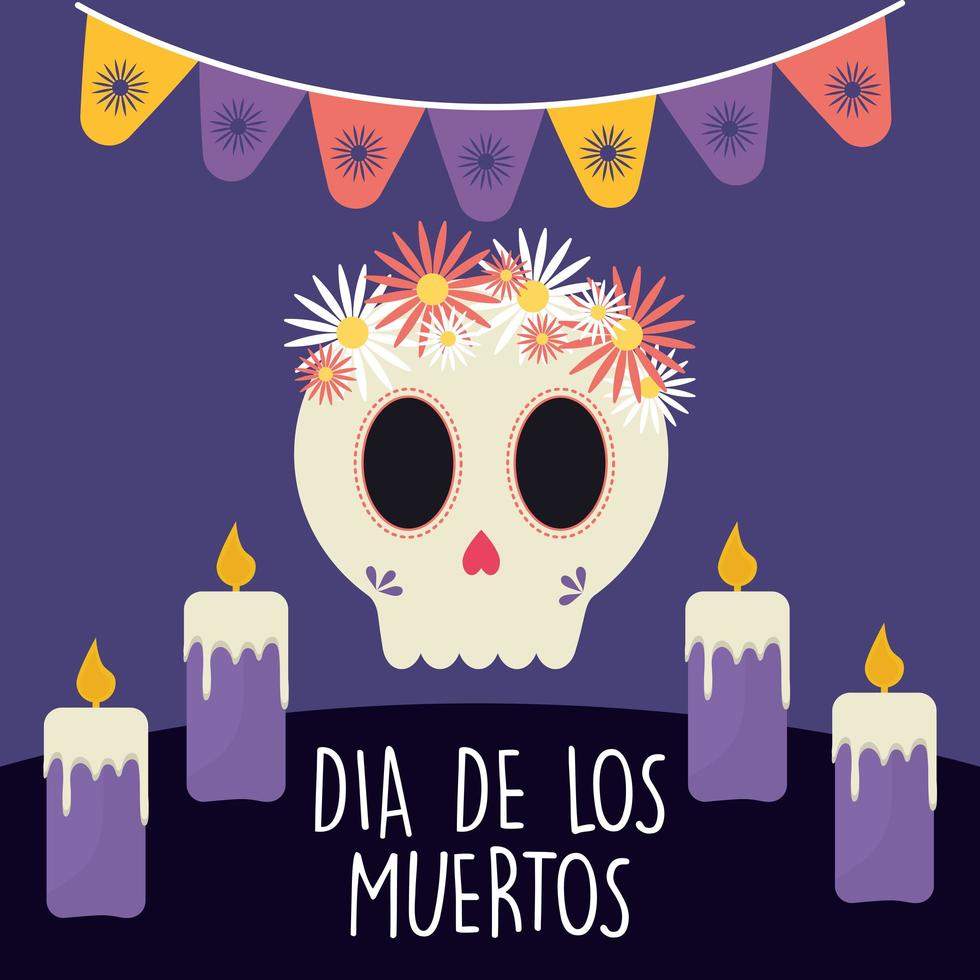 Mexican day of the dead skull with flowers and candles vector design 2096787 Vector Art at Vecteezy