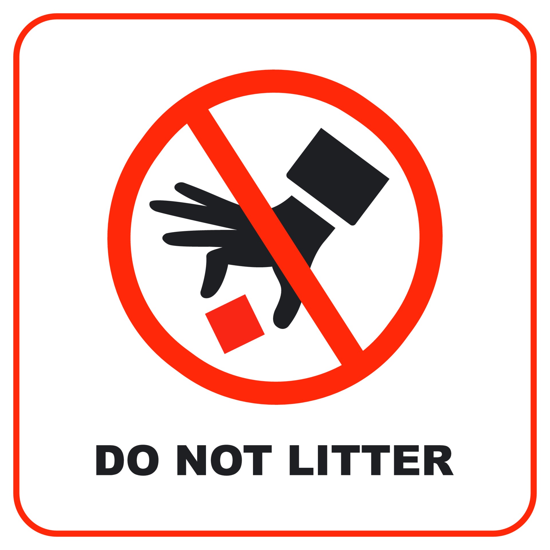 warning sign, do not throw away trash. crossed out hand with trash