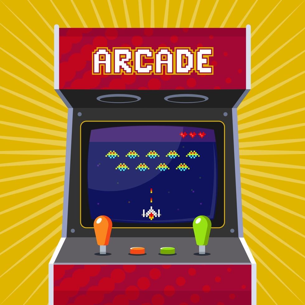 Retro arcade slot machine with pixel game. flat vector illustration.  2096851 Vector Art at Vecteezy