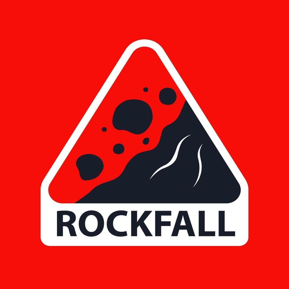 triangular rockfall sign on a red background. flat vector illustration