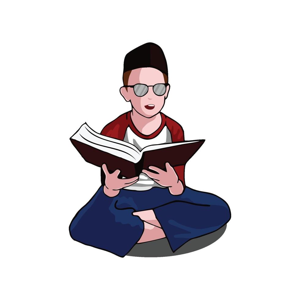 Muslim boy Reading Book wearing cap vector