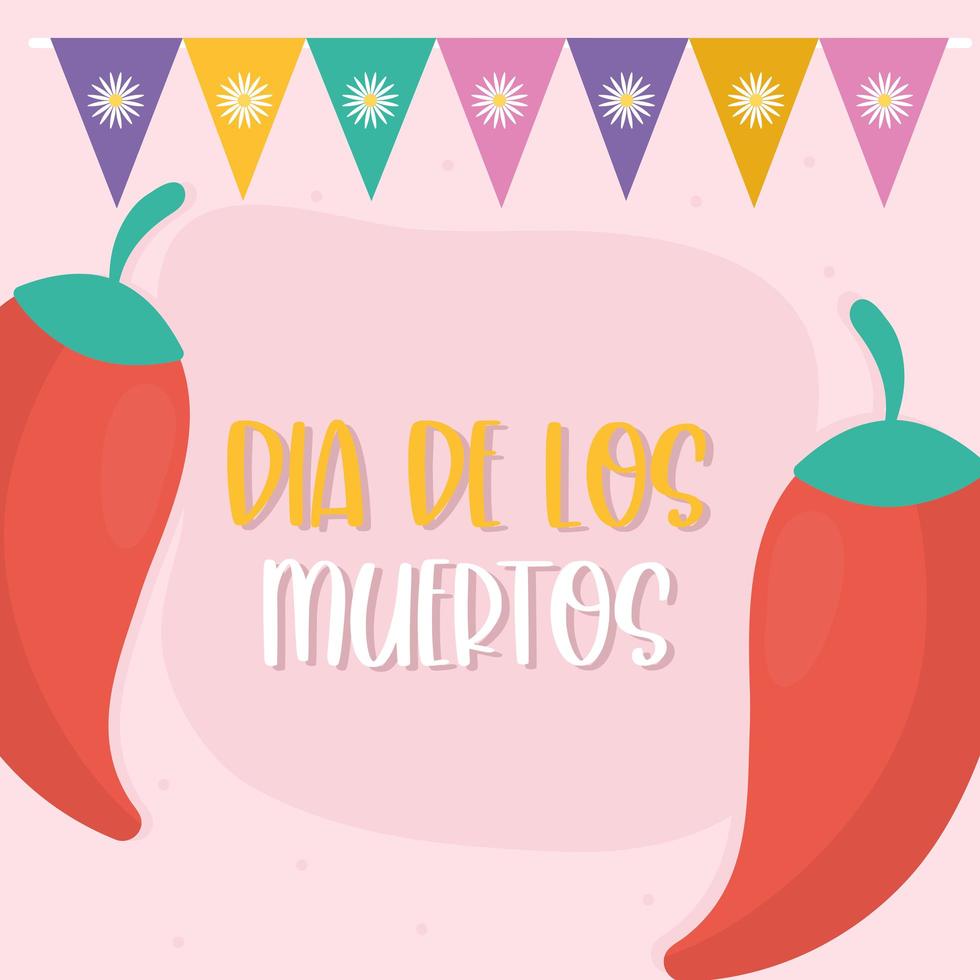 chiles del día mexicano de los muertos con diseño vectorial de banderín vector