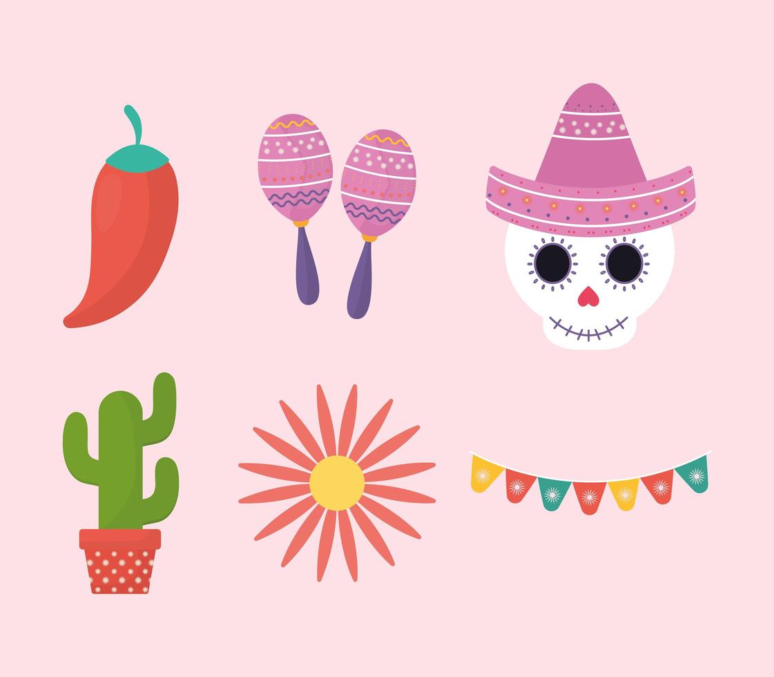 Mexican day of the dead symbol set vector design