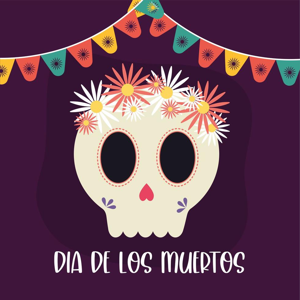 día mexicano de los muertos calavera con flores diseño vectorial vector