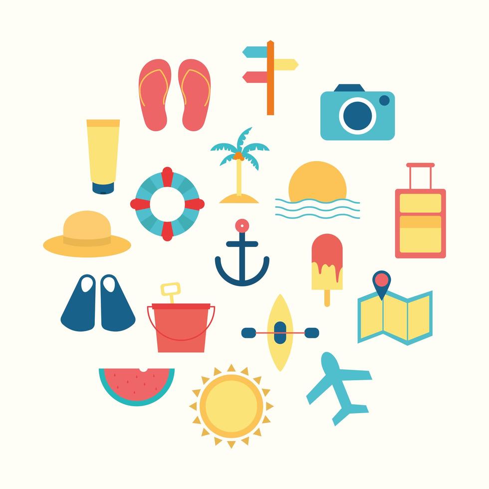 summer flat style icon set vector