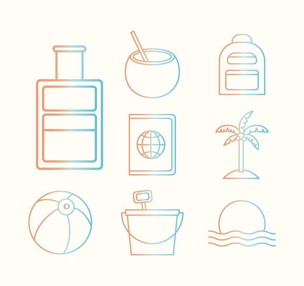 summer gradient style icon set vector