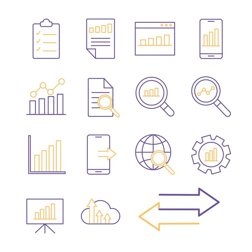 conjunto de iconos de estilo de línea de análisis de datos vector